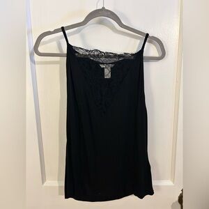 Black Top with Lace V-neck Detail